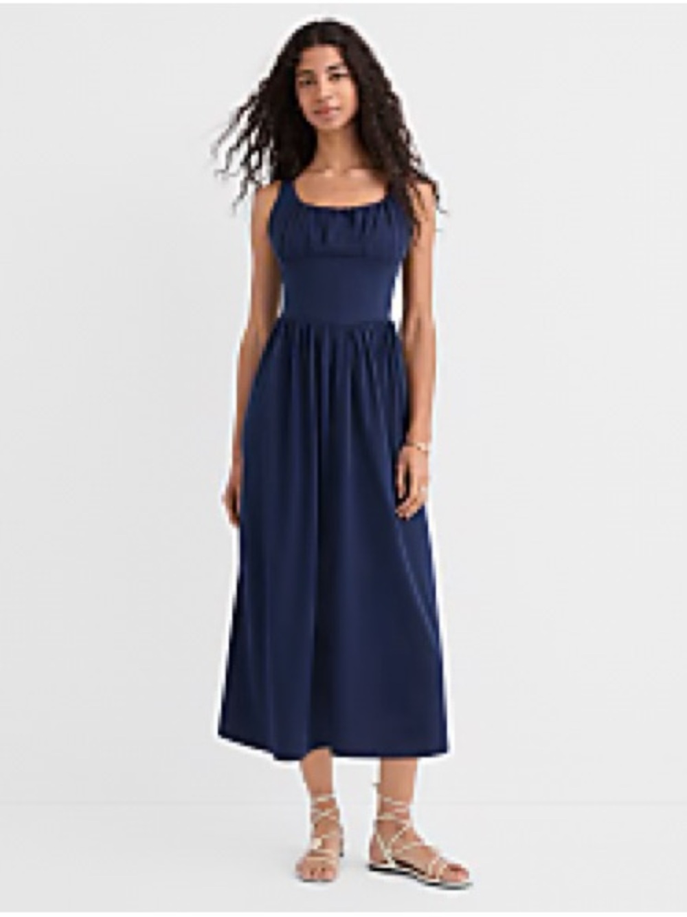 LOFT Seamed Waist Square Neck Midi Dress